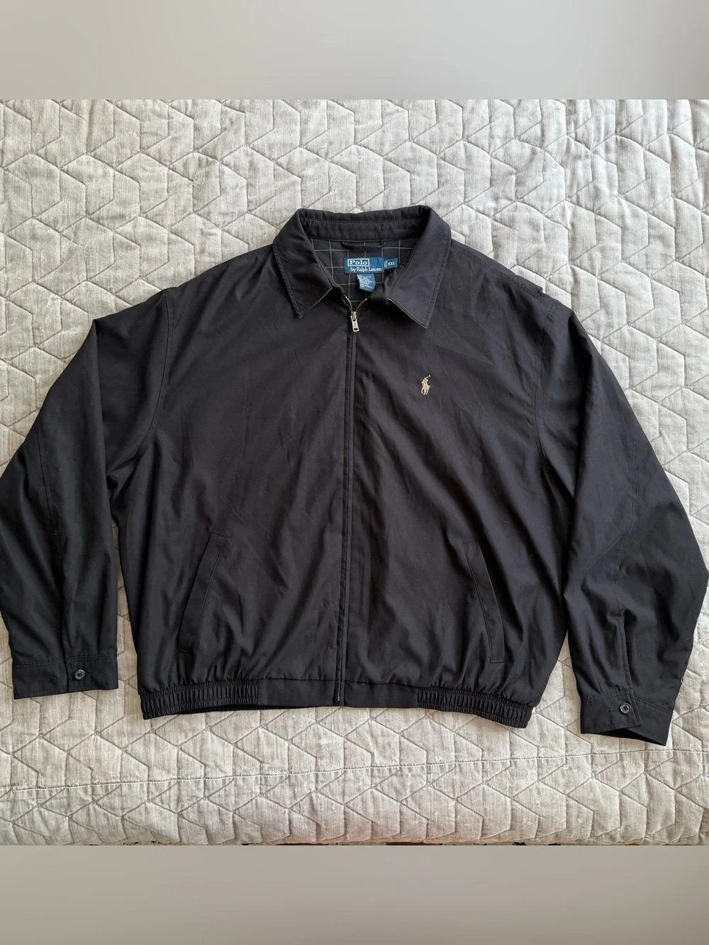 Polo Ralph Lauren Black Harrington Windbreaker Plaid Lined Jacket XXL